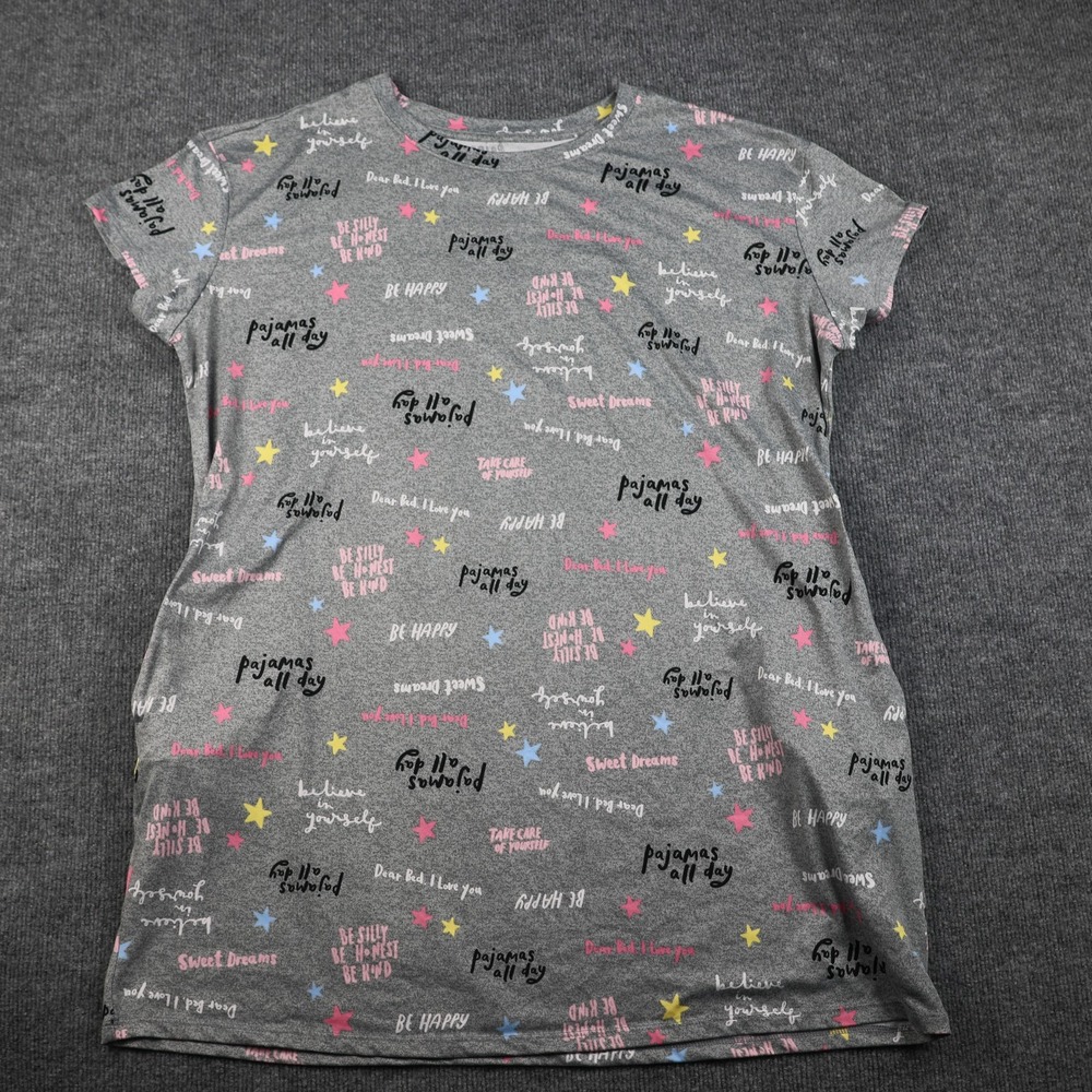 Joyspun Sleep Shirt Nightgown Womens L-XL Gray Pajamas All Day Stars Pockets